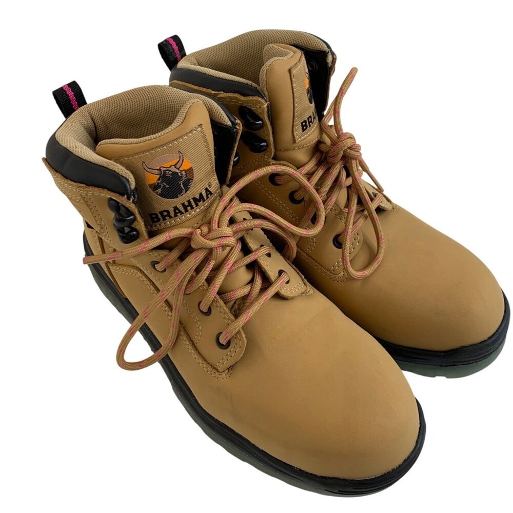 Brahma Womens Tan Steel Toe Work Boots Size 6 Man Made Material ASTM F2413-18